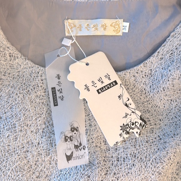 Light Gray Lace Crochet Long Sleeve Layered Chiffon Blouse Women’s Top XS/Small - Picture 6 of 8